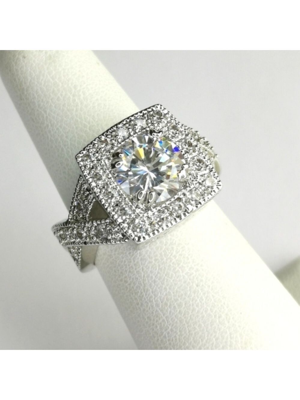 Vintage inspired 3ct CZ ring 14k white gold overlay size 8 🆕